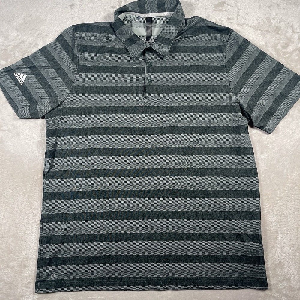Adidas Golf Aeroready Polo Shirt Men's XL Black Striped Performance Athletic Fit - Picture 2 of 7